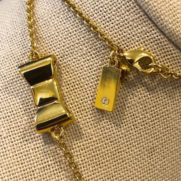 KATE SPADE Gold Tone Gold Enamel Bow Long Necklace - Picture 3 of 14